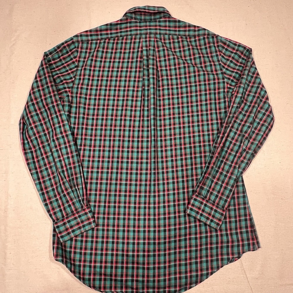 Ralph Lauren Mens Medium Blueish Green Button Up Shirt Windowpane Plaid Red Pony - Picture 4 of 11